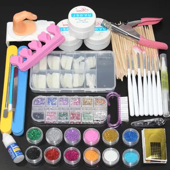 

12 pieces nail powder acrylic glitter powder set for manicure Kit Gel nail polish decoration fake nail tip Gel brush tool set