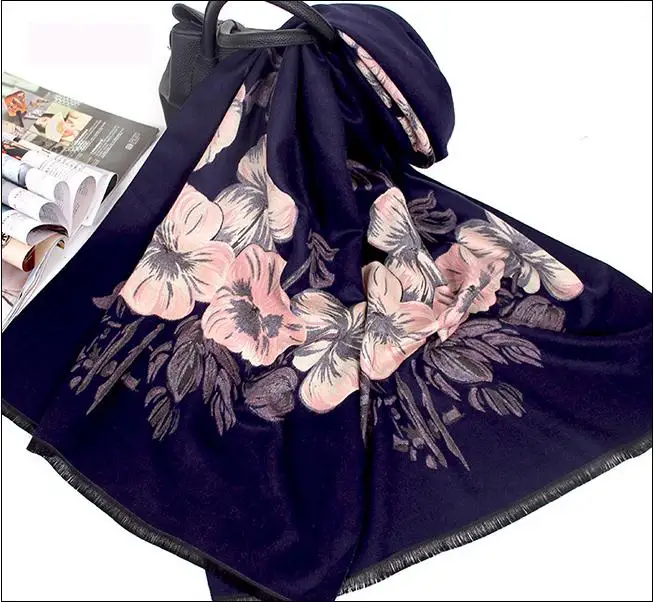 navyblue pink Реверсивный женский утепленный кашемировый шарф Пашмина осень зима негабаритный мягкий шарф шаль универсальная дорожное одеяло - Цвет: navyblue pink