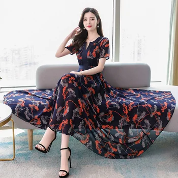 

2020 Spring Summer Print Chiffon Beach Midi Dresses 3XL Plus Size Vintage Runway Maxi Dress Elegant Women Bodycon Party Vestidos