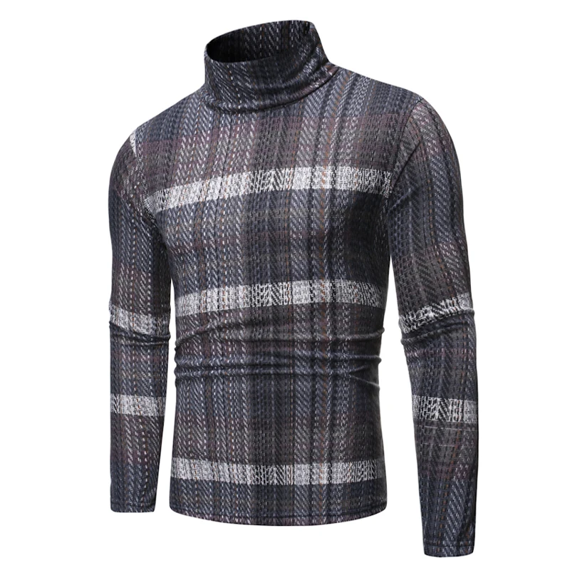 Свитер с высоким воротом, пуловер для мужчин, брендовый облегающий полосатый мужской Рождественский свитер, высокое качество, теплый вязаный пуловер, куртки - Color: GT07