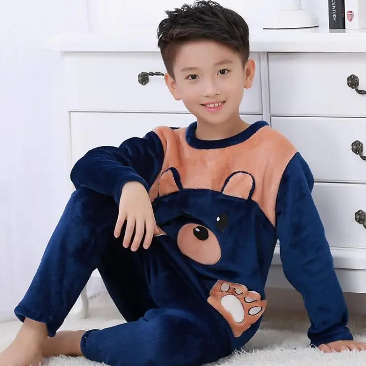 

Hot Sell Winter Kids Flannel Pajamas Sets Warm Coral Fleece Girls Boys Cartoon Sleepwear Children Long Sleeve Home Clothing rfdy