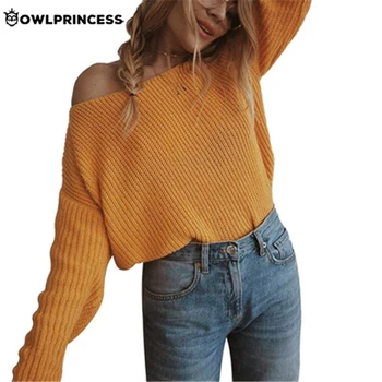 

Madam clothing OWLPRINCESS Off Shoulder Sweater Ladies Warm And Comfortable Oversized Sweaters Pullover women Knitwear