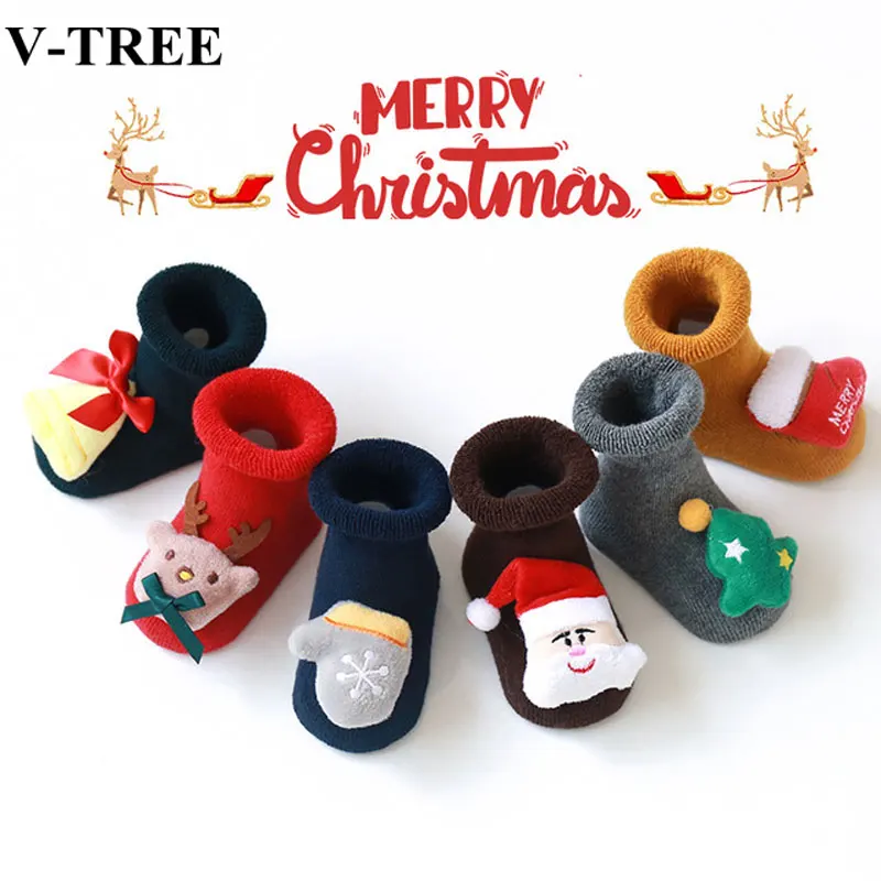Рождественские носки для малышей, силиконовые Нескользящие носки для малышей плотные махровые носки для малышей Детские носки на возраст до 3 лет Нескользящие устойчивые носки