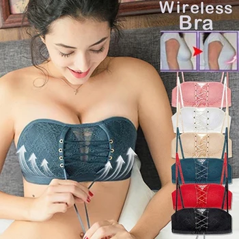 

2020new Sexy Bras For Women Fashion Push Up Bra Wire Free Lingerie Strapless Drawstring Bra Solid Lace Adjustable Bralette