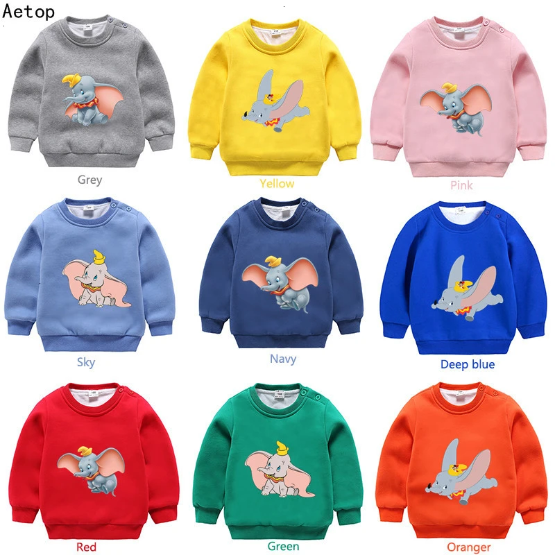 wholesale movie Dumbo winter Plus velvet Sweatshirt Boys Girls Funny lovely color Kid O-Neck Tops Children Cartoon Baby