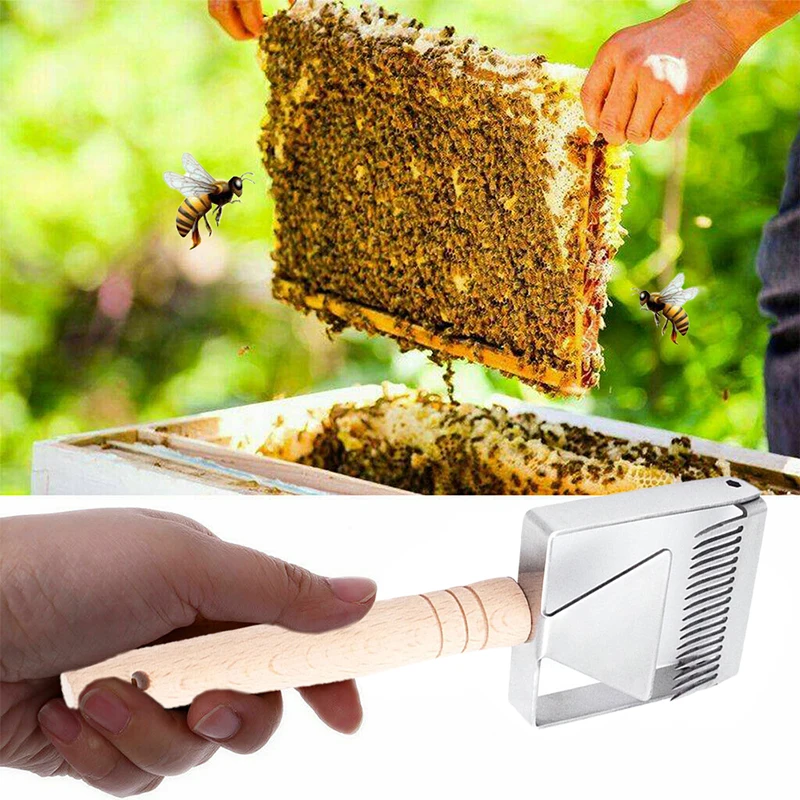 Высокое качество, практичные зубья из нержавеющей стали, деревянная ручка, инструмент, оборудование для пчеловодства, расстегивающийся сотовый скребок, расстегивающая вилка