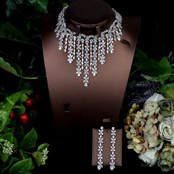 HIBRIDE Fashion AAA Cubic Zirconia 2pcs Necklace Earring Set Wedding Accessories Bride Jewelry Set collares de moda 2020 N-1293