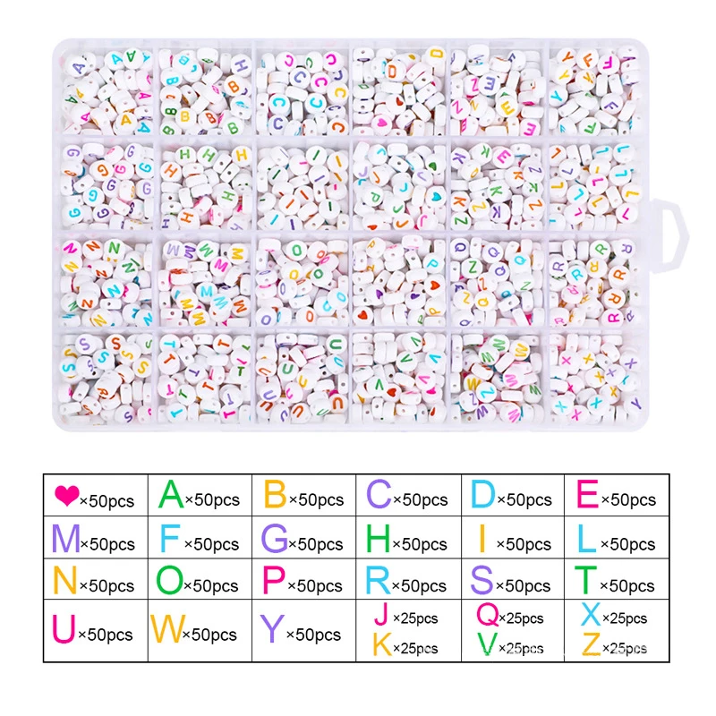 

1200pcs 6x6mm Letter Acrylic Beads Set Box Round Alphabet Beads Jewelry Making Kits for Diy Bracelet Handcraft Children Gifts