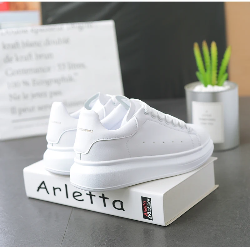 New Designer Wedges White Shoes Female Platform Sneakers Men Tenis Feminino Casual Female Man Shoes Leather Shoes - Цвет: Белый