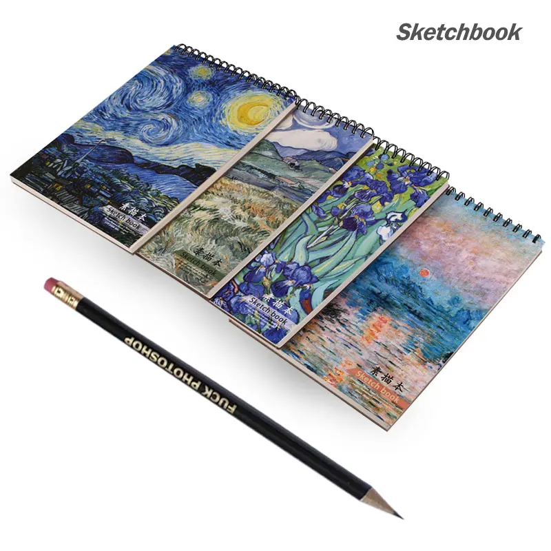 

A4 Sketch Book 50 Pages Wire Bound Notebook Art Supplies Hand-Painted Hard Cover Durable Drawing Painting Stationery Sketchbook