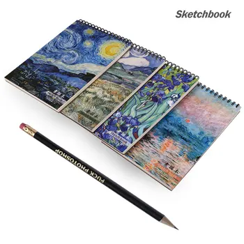 

A4 Sketch Book 50 Pages Wire Bound Notebook Art Supplies Hand-Painted Hard Cover Durable Drawing Painting Stationery Sketchbook