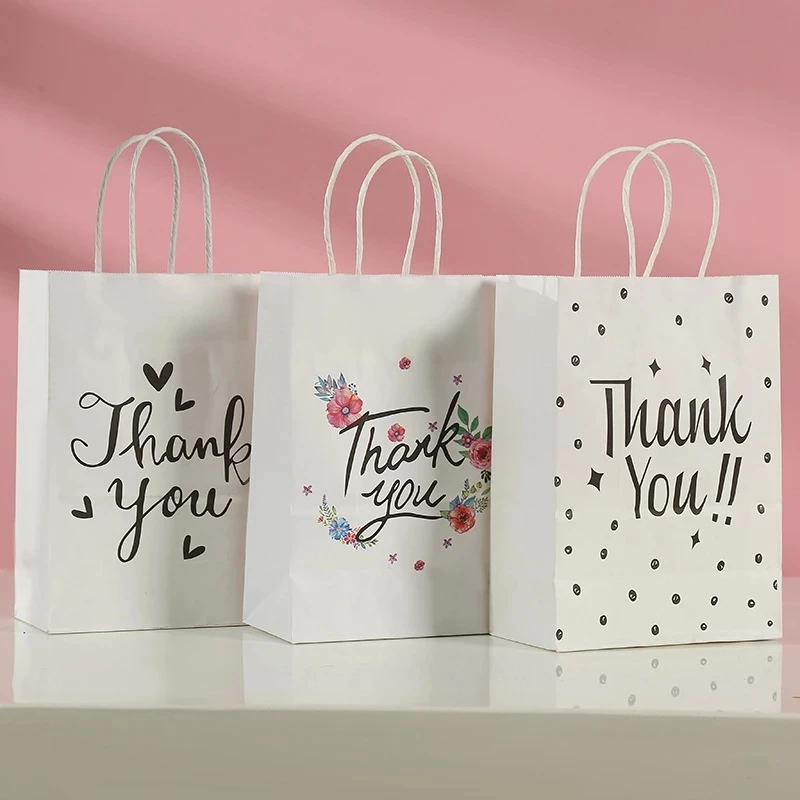 

10pcs White Kraft Paper Hand Gift bags with "Thank You" for Wedding Kid Birthday Christmas Thanksgiving Guest rebate gift bags