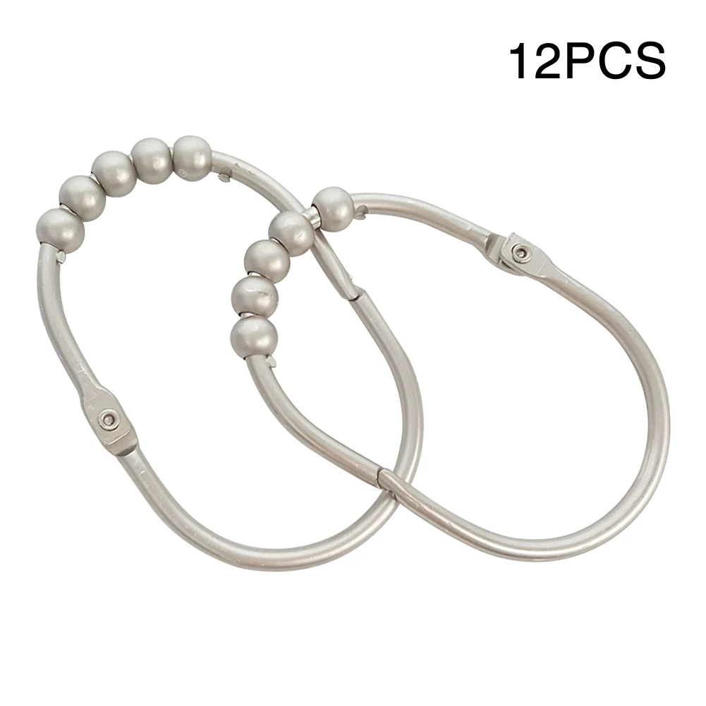 

12pcs Rings Durable 5 Roller Ball Bathroom Practical Curtain Hooks Stainless Steel Home Professional Accessories Rod Hardware