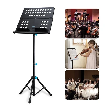 

Folding Portable Sheet Music Stand Shelf Kit 3-Level Adjustable Height with Carry Bag Black