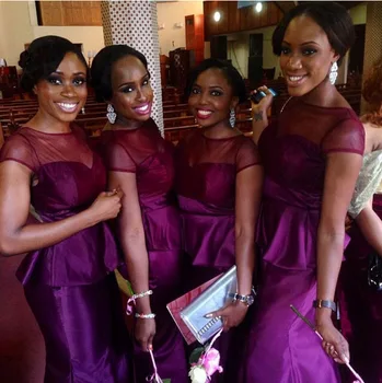 

B0191 Fashin see through purple long ruffle bridesmaid dress