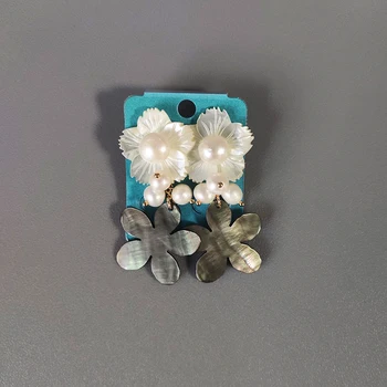 

2020 new flower earring women long pendant fashion jewelry shell flower natural pearl handmade korean trend aesthetics oorbellen