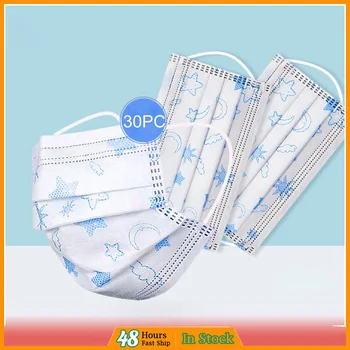 

30 PCs Disposable protective3-Layer Breathable Mouth Masks Children mascarilla cute Print Pattern Dustproof Summer Face Masks