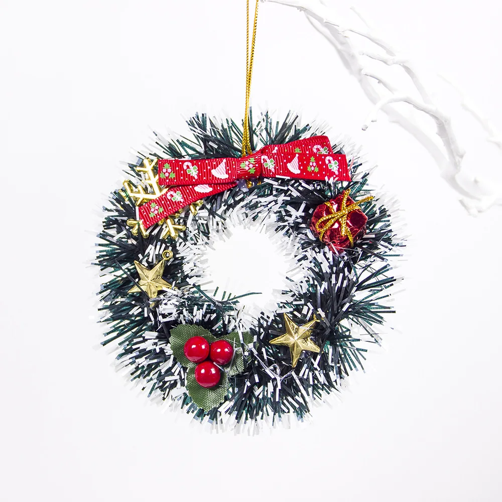 Мини-Рождественский кулон-венок из ПВХ, рождественские украшения для дома, новогодние елочные украшения, подарок - Цвет: A