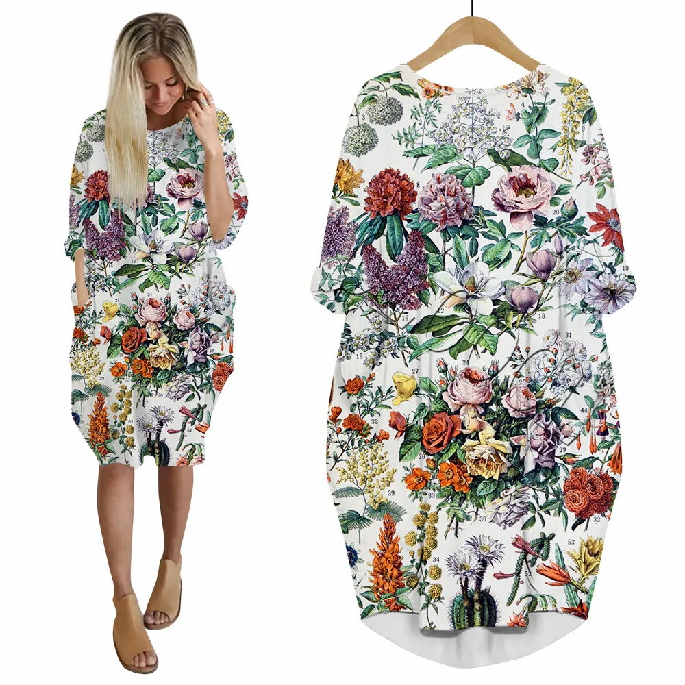 

CLOOCL Popular Retro Small Floral 3D Print Dress Fashion Funny Women Dress with Pockets Party Clothing Long-sleeve Female Dress