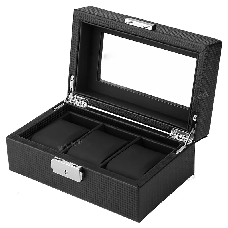 Watch Box Case Boxes for Gifts 3-digit Carbon Fiber Black Watch Storage Display Box 3 Watch Boxes Watch Organizer Gift