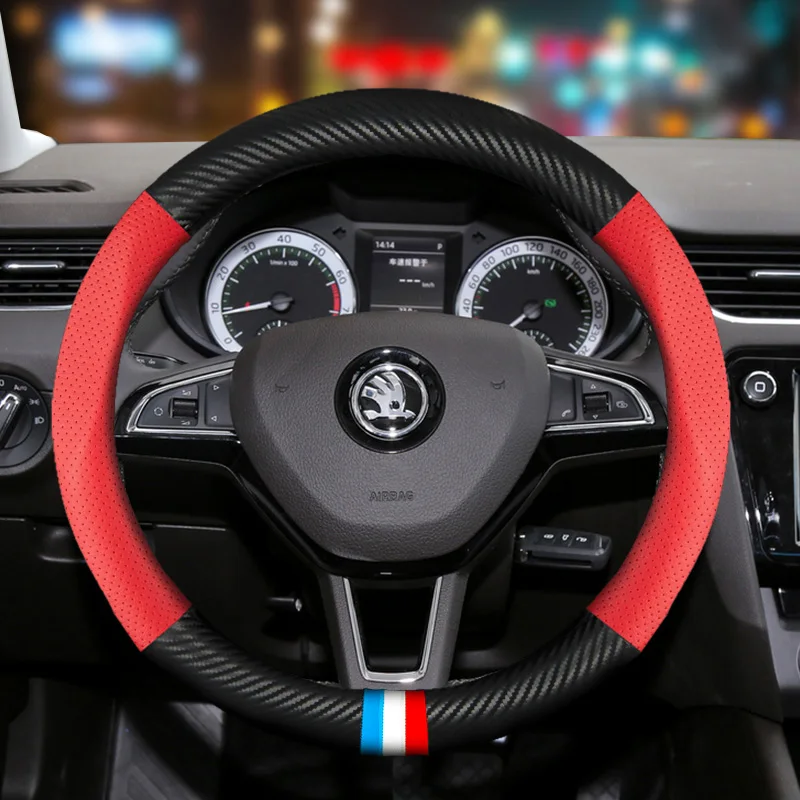 color 1 Чехол на руль из натуральной кожи для skoda superb 2 3 octavia 2 a5 fabia 1 karoq rapid, Yeti Kodiaq - Название цвета: color 1