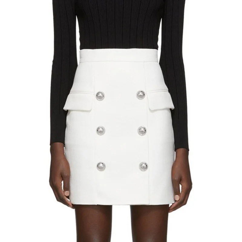 HarleyFashion, женская, универсальная, стильная, тонкая, прямая, мини юбка, солидная, завышенная талия, пуговицы, качественная, белая, повседневная юбка