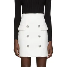 HarleyFashion, женская, универсальная, стильная, тонкая, прямая, мини юбка, солидная, завышенная талия, пуговицы, качественная, белая, повседневная юбка