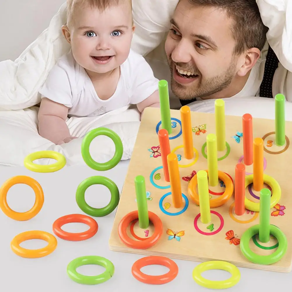

1 Set Kids Toss Ring Toy Wooden Multicolor Toss Ring Throw Hoop Board Sports Game Education Kids Toy Set