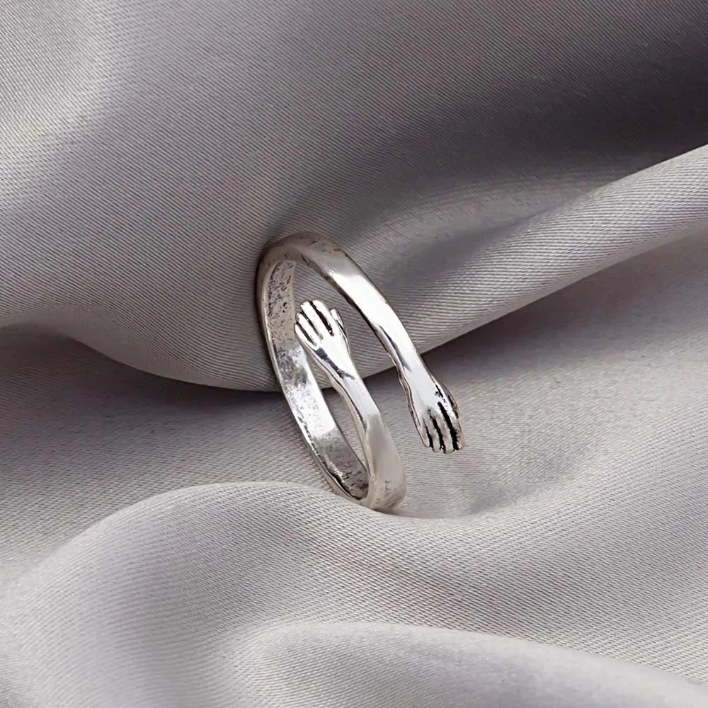 Simple Gold Color Love Hug Open Ring For Women Cute Hands Embracing Adjustable Rings Party Couple Jewelry