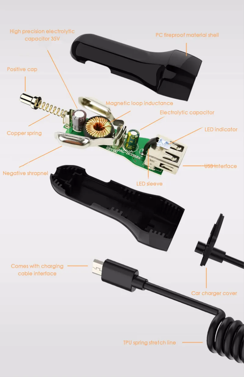 2.1A автомобильное зарядное устройство USB кабель для IPhone с кабелем Micro-USB автомобильное зарядное устройство type C Micro USB Освещение пружинный кабель для зарядки телефона