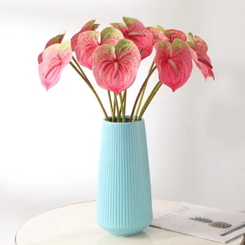 

New Style Palm Fish Maw Cloth 3D Printing Color Imitation Flowers Home Hotel Model Room Decoration Artificial Flower Anthurium A