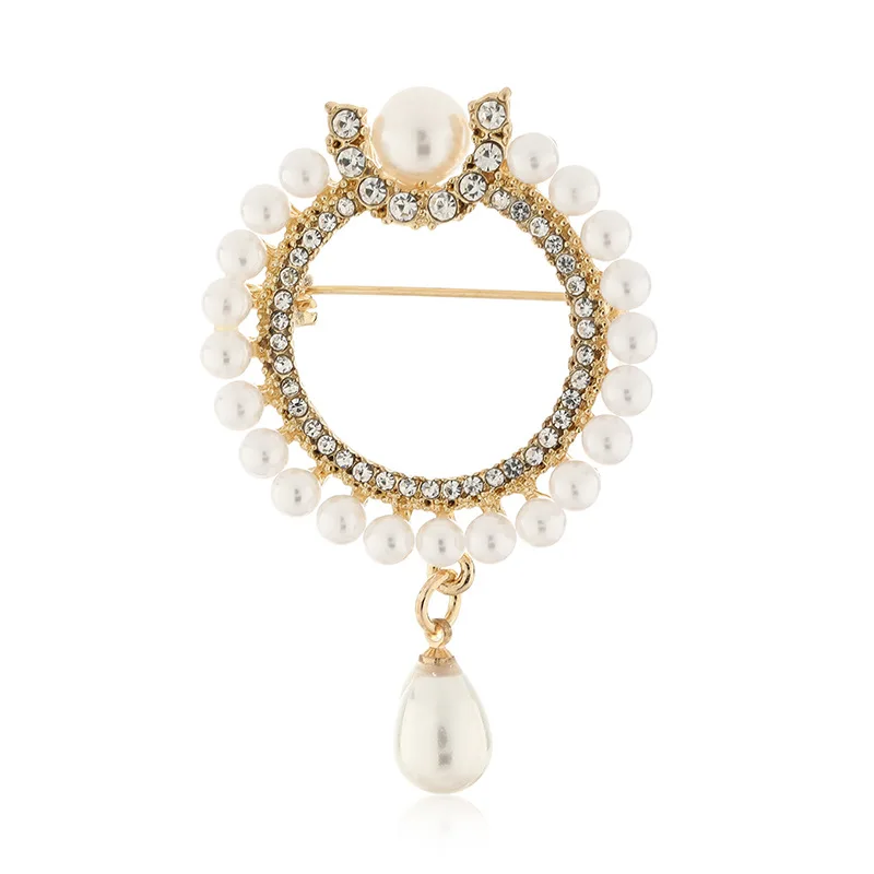 

Korean-style Fashion Top Grade Circular Ring Pearl Brooch Elegant Women's Delicacy Formal Dress Alloy Accessories Corsage-