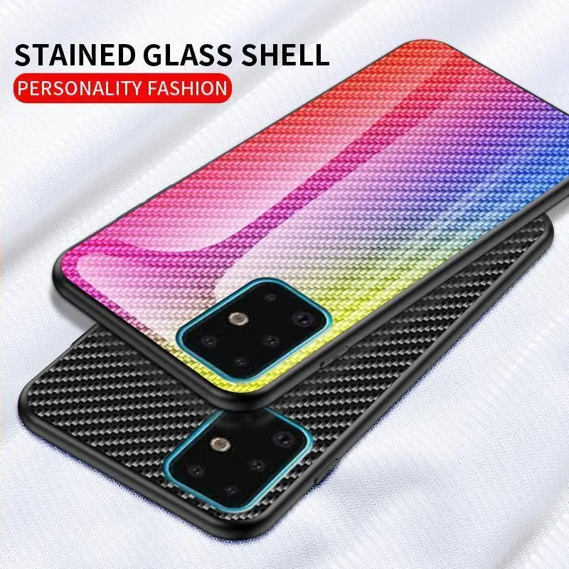 For Samsung Galaxy Note 10 Pro 8 9 S8 S9 S7 A71 Glass Case for S11 S10 Plus S11e S10e Gradient Carbon Fiber Cover |