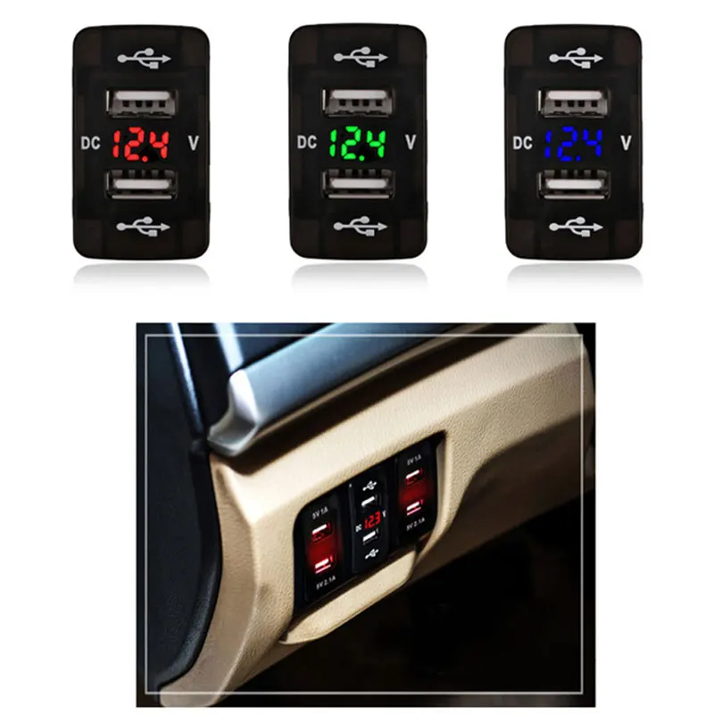 Auto USB Charger Car Voltmeter Charger Durable Car Phone Charger Voltage Display Socket Tool 12/24V 3.1A Fast-Charging