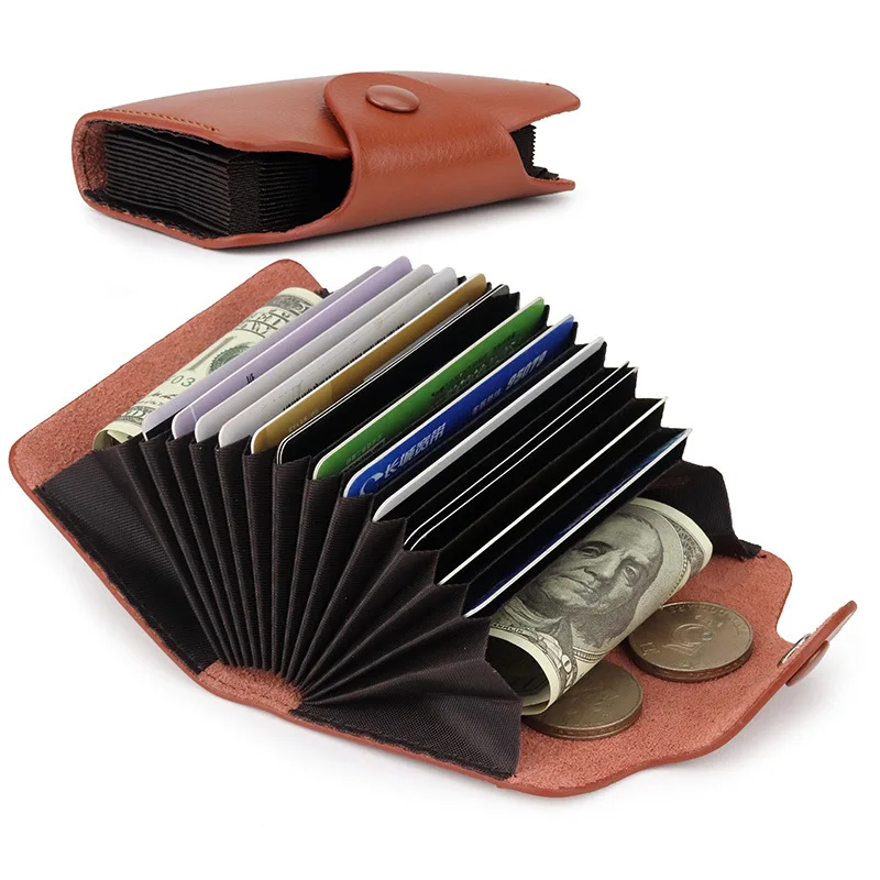 

Genuine Leather Women's Small Card Bags Organ Type Credit Card Set Womens Wallets and Purses Card Holder Coin Girls Money Bag