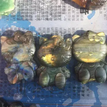 

Lovely Natural Labradorite Quartz Crystal Hand-carved Hello Kitty Natural gemstone animal figurine