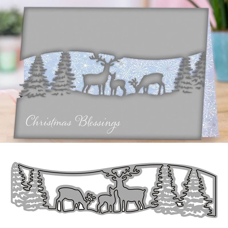

Christmas Elk and Tree Lace Metal Cutting Dies Stencil Scrapbooking Embossing 2021 New Christmas Craft Dies Diy Molds