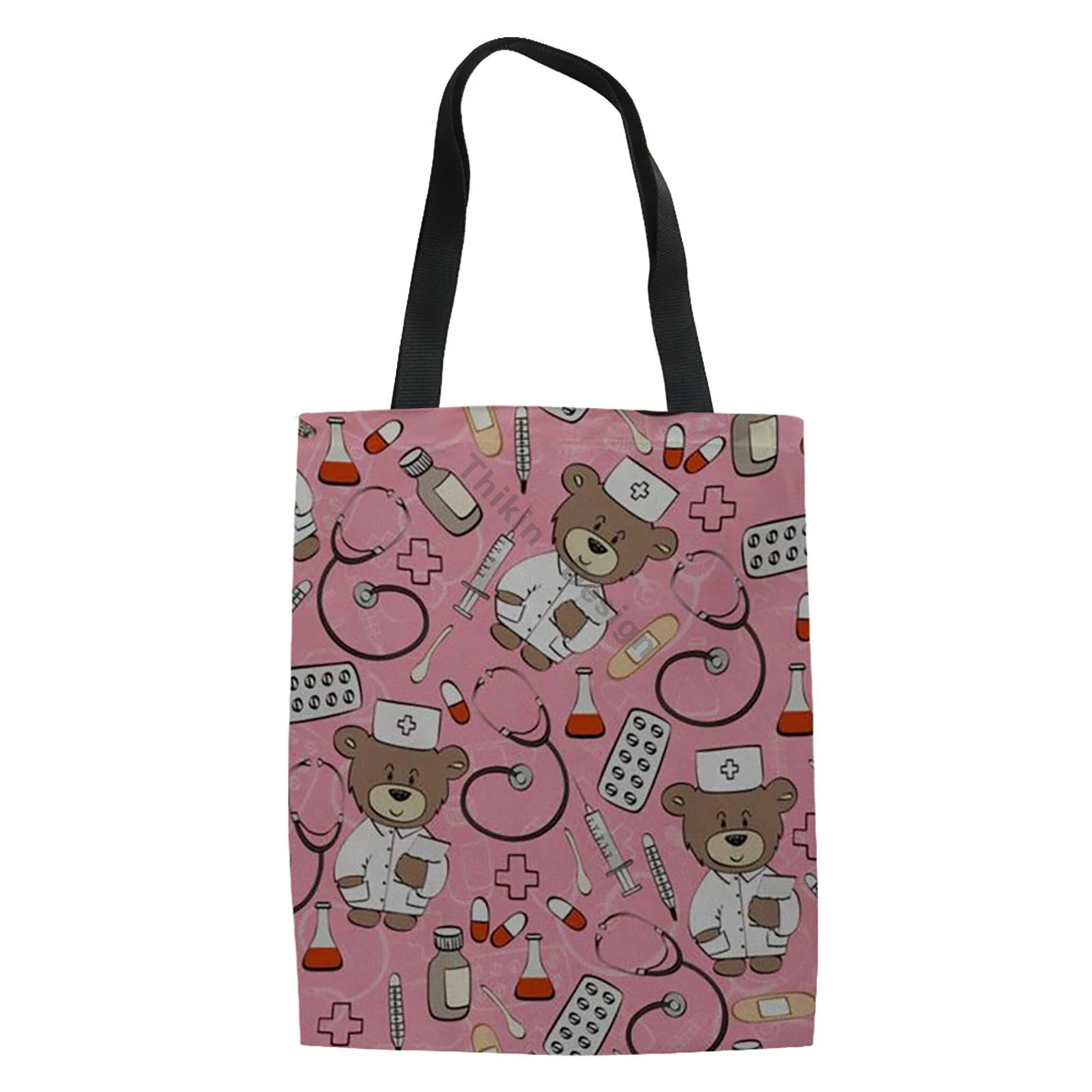 

Cartoon Pink Nurse Bear Needle Prints Design Shoulder Bags Funny Women Handbags Gym Backpack For Female Pattern Shopping Bag