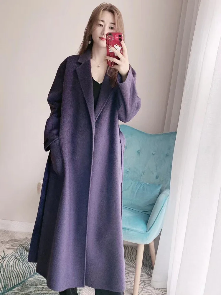 Brand High Quality Double-Sided Female Cashmere Coat Solid Color Long Lengthen Women's Woolen Coat Winter Wool Cloak Plus Size Leather Jackets