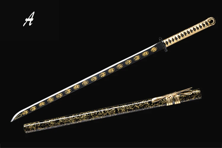 New katana japanese sword handmade forged steel color blade samurai swords cosplay weapon props golden wooden sheath sharp