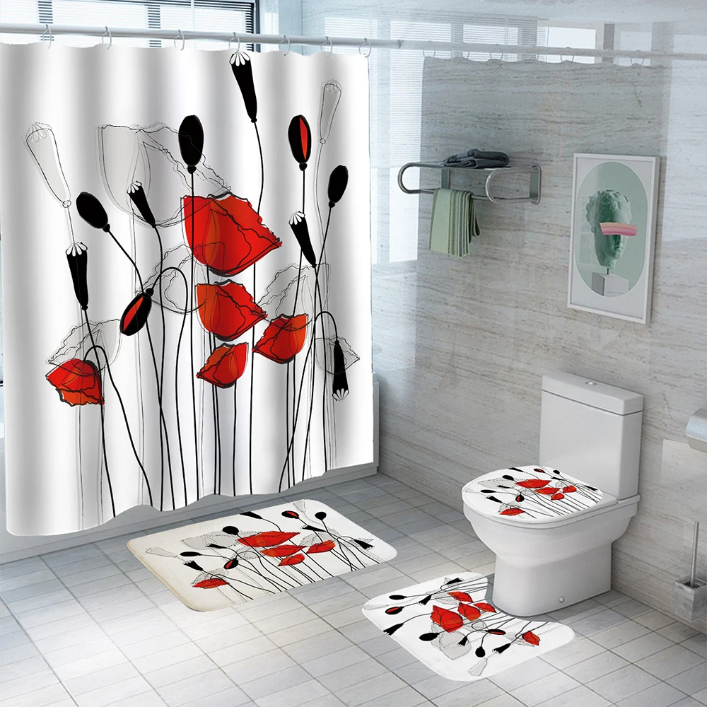 Shower Curtain Watercolor Flora Printed Waterproof Polyester