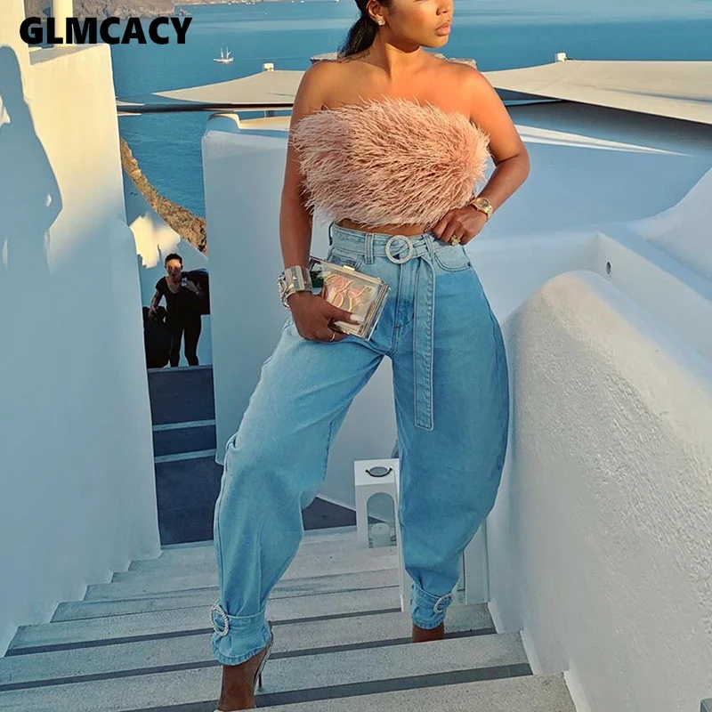Online Las mujeres de cintura alta de ASOS pantalones de mezclilla azul Streetwear moda Slim nuevas tendencias Plus tamaño Pantalones Mujer