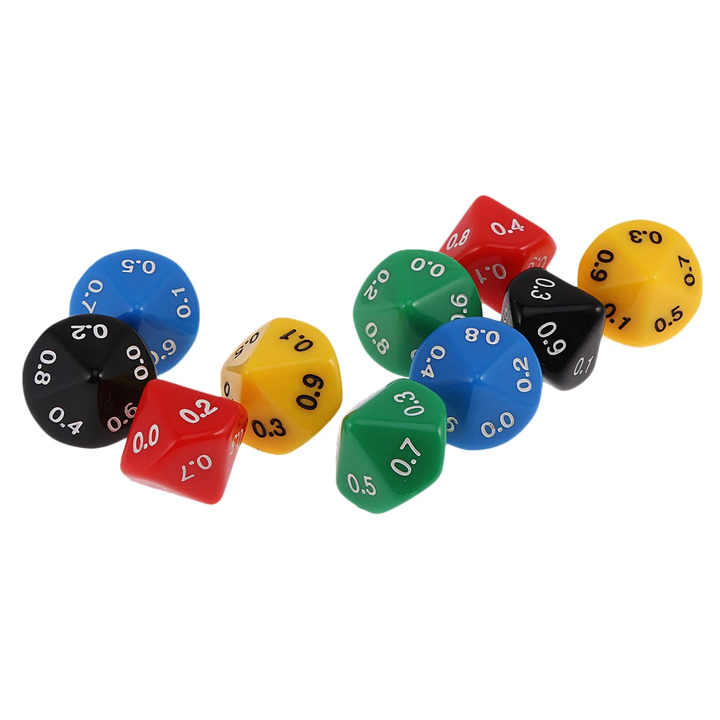 10 Pieces Ten Sided D0.0-0.9 Dices for D&D Casino Poker Dice Guessing Games 20mm
