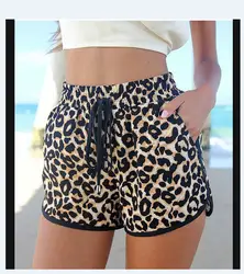 Леопардовые шорты с карманами новые женские летние модные тонкие пляжные эластичные удобные шорты высокого качества