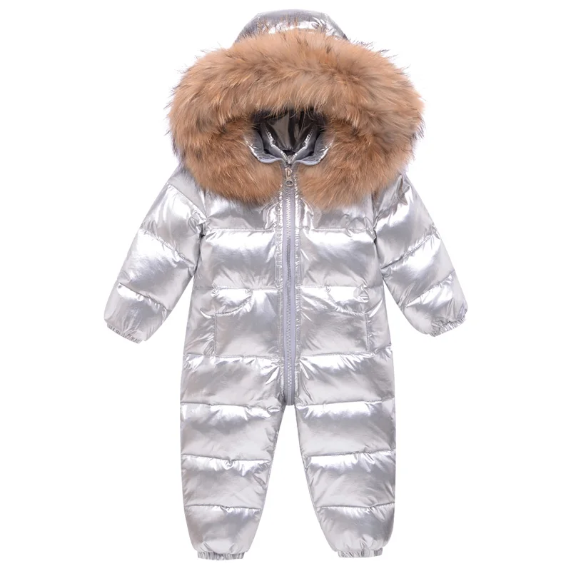 

Baby winter jumpsuits Russia overalls clothing duck down Romper Coats for kids boys jackets fur snowsuits Silver waterproof