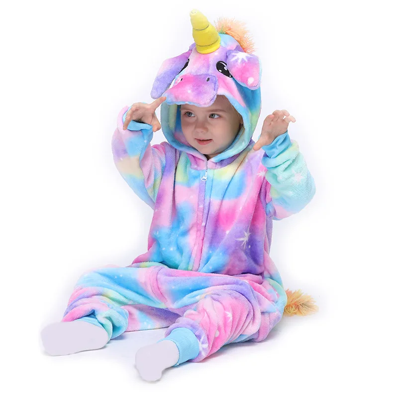girls pajamas Зимние пижамы для детей, Мультяшные комбинезоны, теплые фланелевые пижамы кигуруми для мальчиков и девочек, детская одежда для сна с единорогом, одежда с капюшоном - Цвет: girls pajamas
