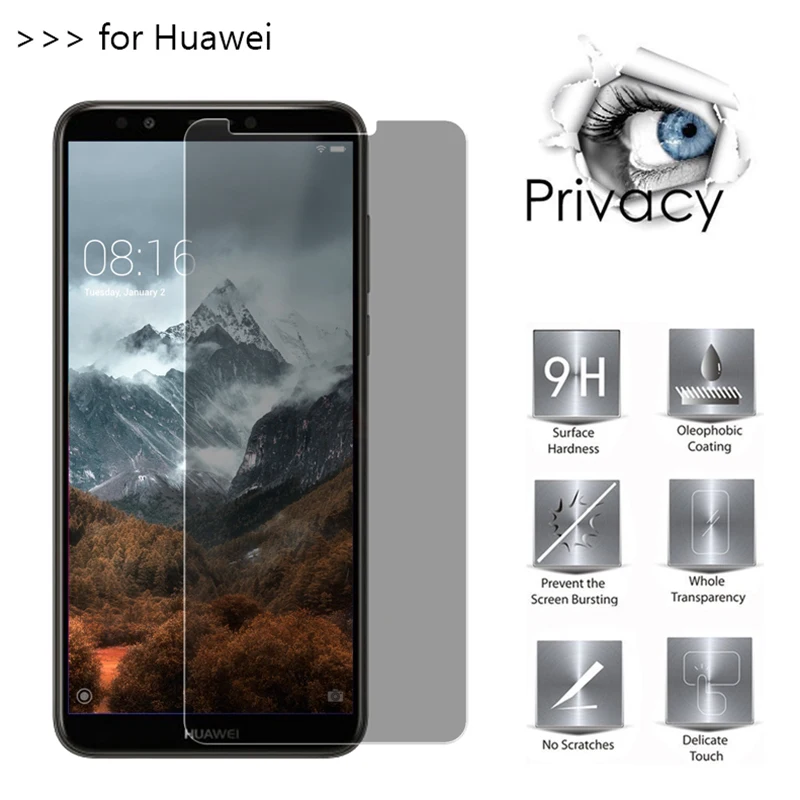 Закаленное стекло для Huawei Y7 Y6 Y5 Prime 2017 Защитное Y9 2018 защита от подглядывания