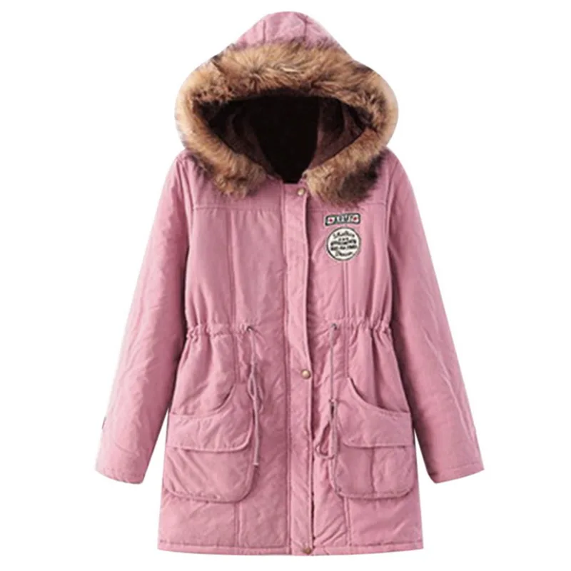 Зимняя куртка женская парка куртка с меховым воротником Толстая теплая верхняя одежда на молнии женские зимние пальто с капюшоном плюс размер chaqueta Mujer - Цвет: dark pink