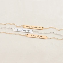 

Your Handwritten Bar Gold Bar Necklace Personalized Custom YOUR HANDWRITING Or Image Tag Necklace Handcrafted Signature Jewelry
