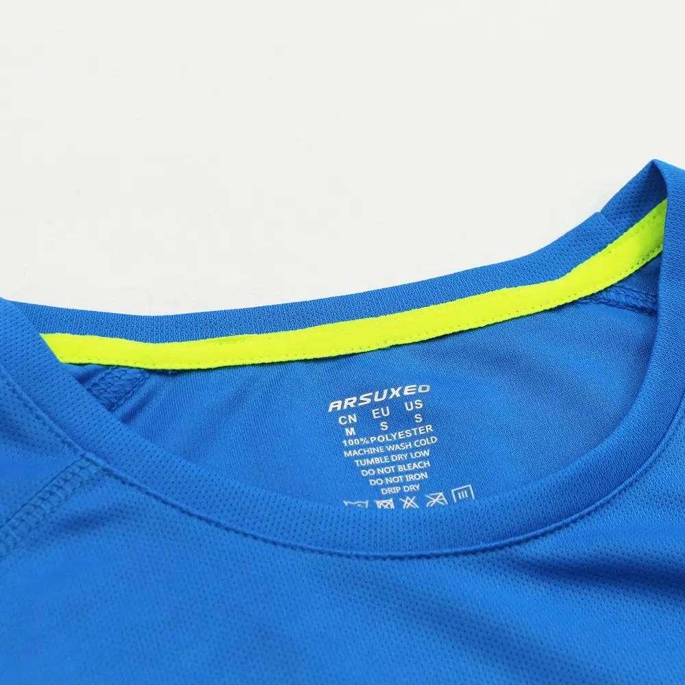 ARSUXEO Summer Men's Running Shirts Short Sleeves Sports Jersey Training Gym Crossfit Fitness Dry Fit T Shirt Clothing T1602